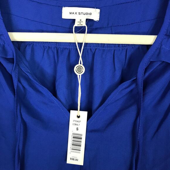 Max Studio Blouse Womens Small Blue Ruffle Office Church Flowy Top Loose Twee - Picture 6 of 11